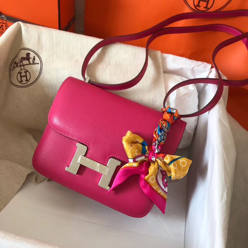 Hermes Constance 24cm Shoulder Bag In Rose Red Epsom Leather